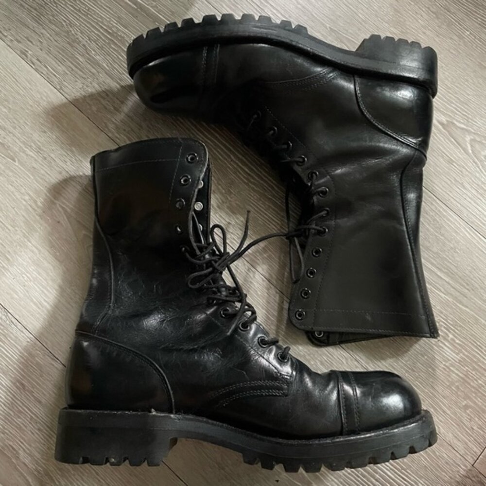 90s Vintage Military Combat Boots Patent Shiny Leather Vibram Sole Mens